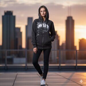 Split Adult Small Hoodie Sweatshirt Full Zip Logo Graphics Black Heavy Cotton